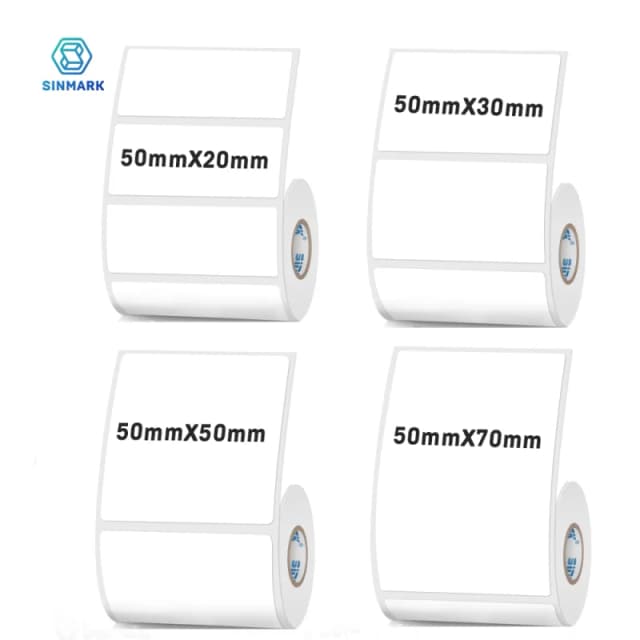 Etiqueta térmica branca de 50mm de largura, etiqueta autoadesiva de papel para roupas, etiqueta de preço de mercadorias, terno para impressora phomemo sinmark