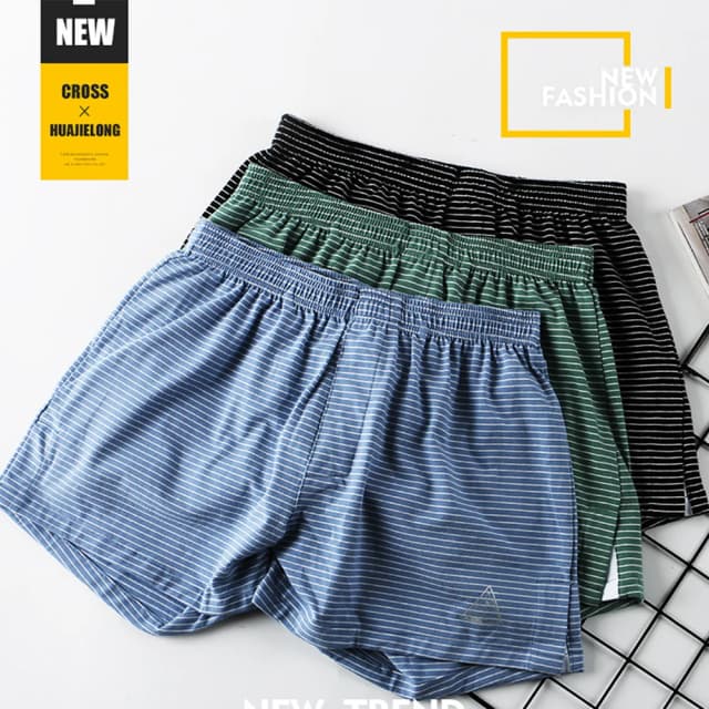 3 pçs 100% algodão listrado calças de pijama calcinha de verão dos homens respirável grande u-virilha boxers plus size solto alta elástica roupa interior