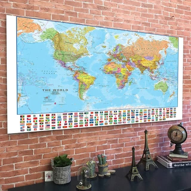150x100cm mapa do mundo arte da parede cartaz-pintura em inglês escritório em casa pano de fundo decoração suprimentos de viagem escola pendurado imagem