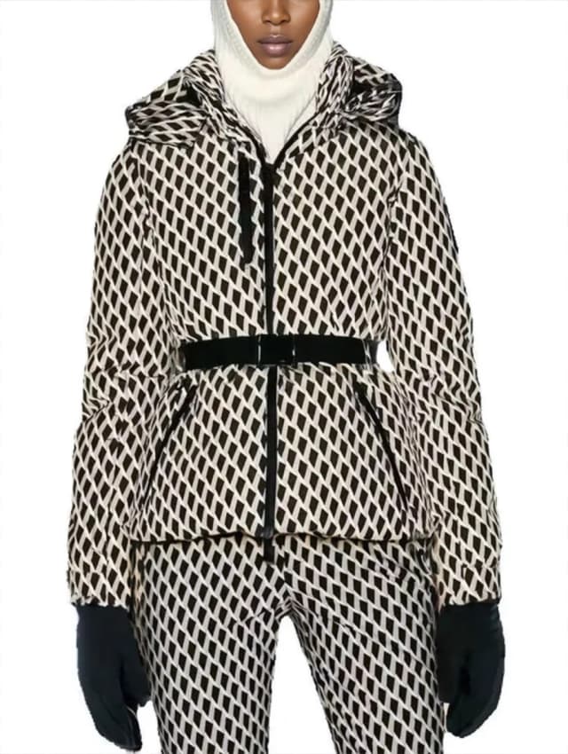 Inverno feminino com capuz cintura alta acolchoado esporte parkas casacos com cinto feminino elegante grosso bolsos quentes jaquetas de esqui à prova de vento