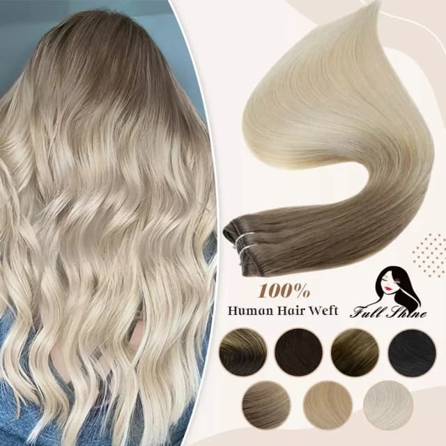 Extensões de trama de cabelo humano com brilho completo, pacotes de cabelo loiro ombre, 100g, costurar em pele remy reta e sedosa, trama dupla para salão de beleza