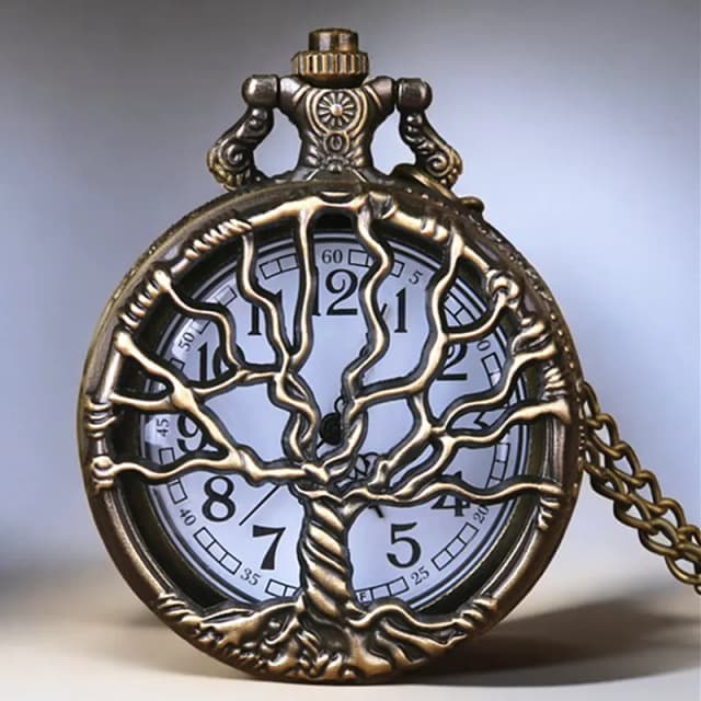Relógio de bolso vintage com árvore vazada, estilos exclusivos com colar, corrente, retrô, bronze, presentes requintados para homens e mulheres