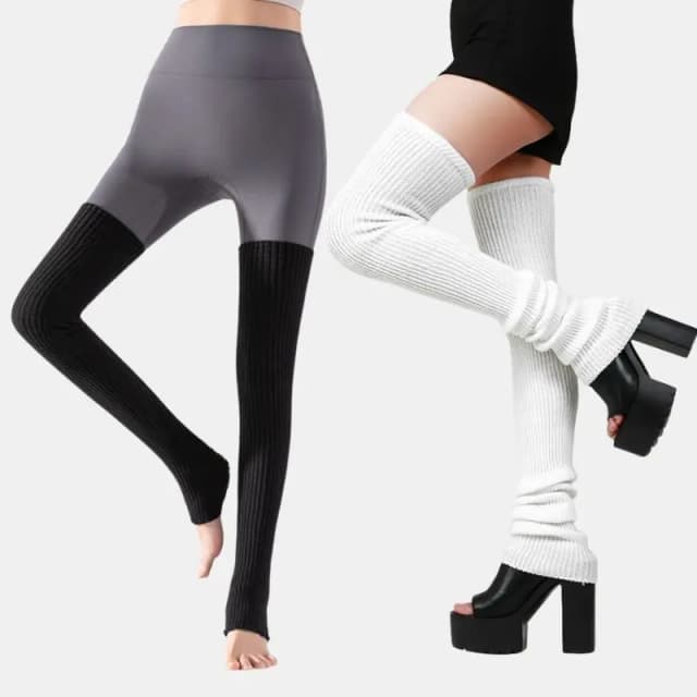 90cm antumn inverno quente yoga perna mais quente feminino longo sobre o joelho meias moda preto branco lã malha bota punhos meias