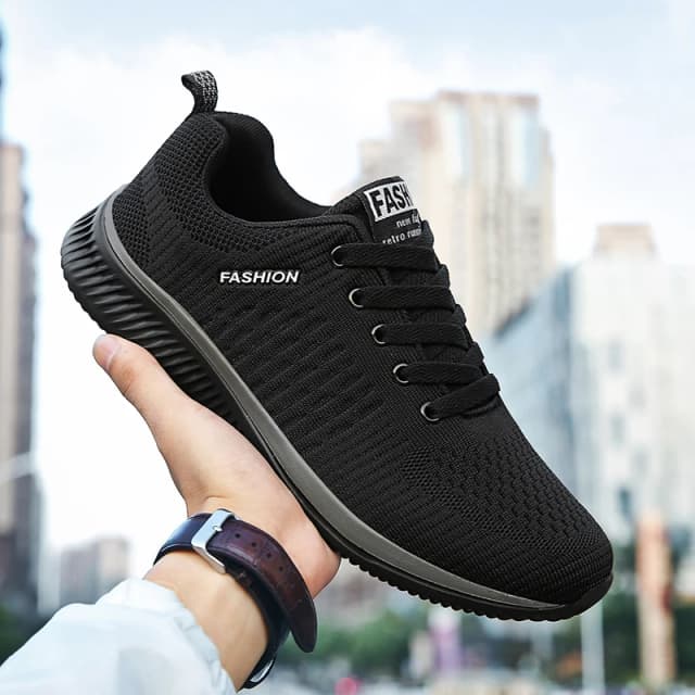 YRZL-Sapatos esportivos respiráveis para homens, tênis de malha casual, corrida atlética, caminhada, tênis de ginástica, preto