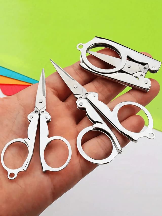 1pc tesoura dobrável, aço pequena tesoura bolso portátil, corda dobrável no chaveiro tesoura de viagem mini faca artesanal