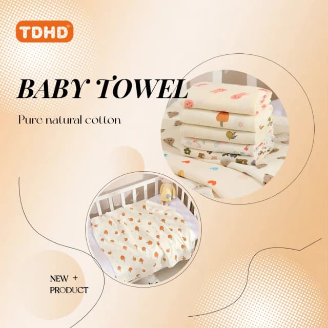 Cobertor macio dobrável TDHD para recém-nascidos – algodão bege claro, perfeito para banho e abraços, textura enrugada