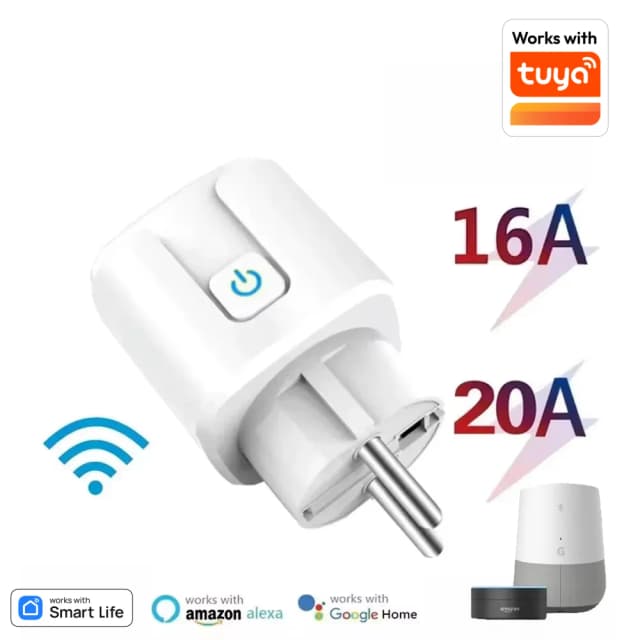Tuya wifi tomada inteligente ue 16/20a com monitoramento de energia cronometragem controle voz funciona com alexa google casa vida inteligente