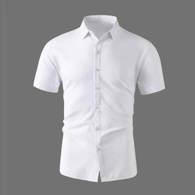 Novo negócio masculino casual cor sólida camisa de manga curta para moda verão sem engomar confortável e versátil topo