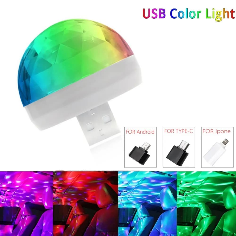Led apple usb carro usb luz ambiente dj rgb mini música colorida interface de som festa de férias atmosfera interior cúpula tronco lâmpada