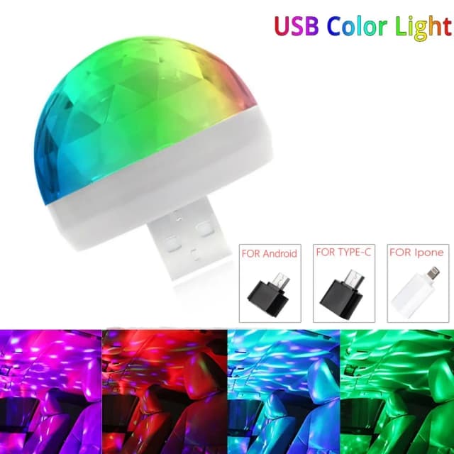 Led apple usb carro usb luz ambiente dj rgb mini música colorida interface de som festa de férias atmosfera interior cúpula tronco lâmpada
