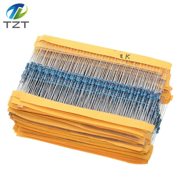 Tzt 100 peças 1/4w 1r ~ 22m 1% resistores de metal 100r 220r 1k 1.5k 2.2k 4.7k 10k 22k 47k 100k 100 220 1k5 2k2 4k7 ohm resistências