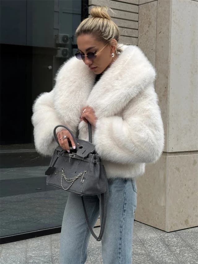 Tossy inverno moda pele pena outwear para mulheres lapela cintura alta quente solto manga longa casaco de viagem feminino pena de pele 2025