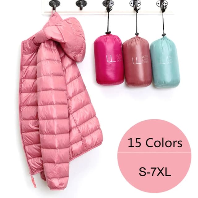 Mulheres puffer jaqueta 15 cores plus size 5xl 6xl 7xl 2025 nova primavera outono feminino ultra leve embalável com capuz para baixo casacos