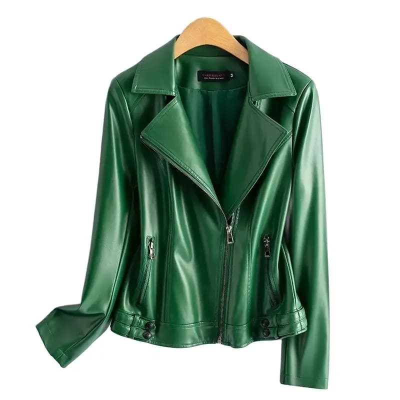 Streetwear feminino 2a camada jaqueta de pele carneiro couro genuíno casaco curto outono inverno verde moto biker outerwear casual topos