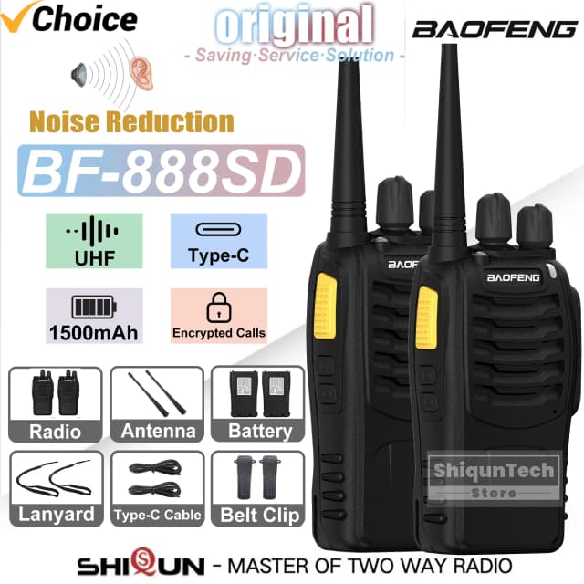 2 peças baofeng BF-888SD walkie talkies redução de ruído uhf chamada criptografada portátil tipo-c atualização de carregamento BF-888S rádio amador 4 peças
