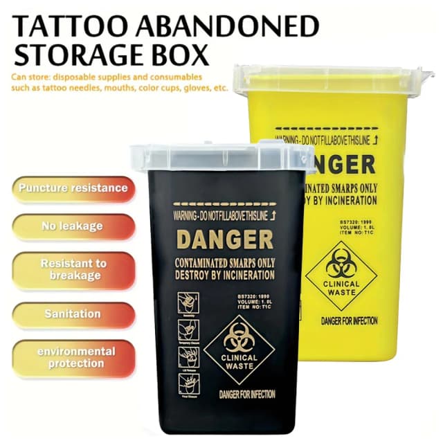 Caixa de resíduos de tatuagem de plástico, 1l, suprimentos médicos, recipiente descartável, microblading, pontas de agulha, acessórios para sobrancelhas