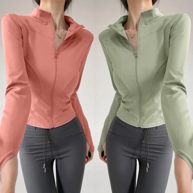 Sol de secagem rápida casaco esportivo feminino apertado superior jaqueta yoga manga longa com zíper jaqueta correndo fitness jaqueta feminina S-3XL