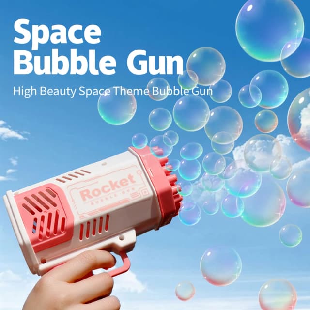 Pistola de bolhas elétrica para meninos e meninas, metralhadoras de bolhas totalmente automáticas, 40 buracos, bolha de sabão, brinquedos ao ar livre de verão