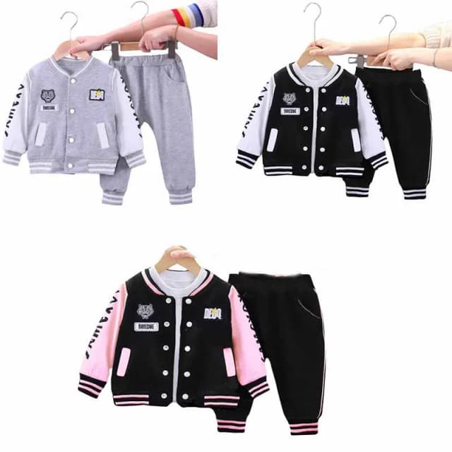 Terno de beisebol de bebê para meninos e meninas, monograma com gola redonda, moda casual bonito, novo, 12M-4 anos, primavera, outono, 2 peças