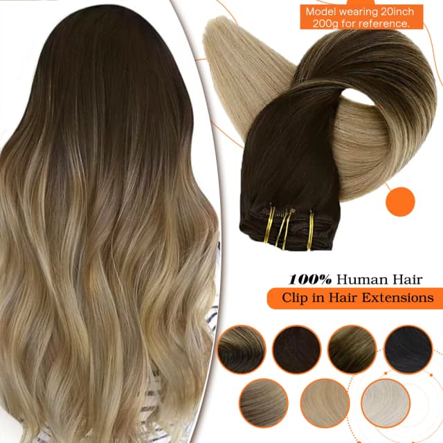 Clipe de brilho completo em extensões de cabelo humano balayage 7 pçs 120g extensões de cabelo de trama dupla cabelo humano para mulher