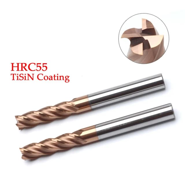 Fresa de topo de carboneto hrc55, 4 flautas, revestimento de liga, aço de tungstênio, ferramenta de corte, usinagem cnc