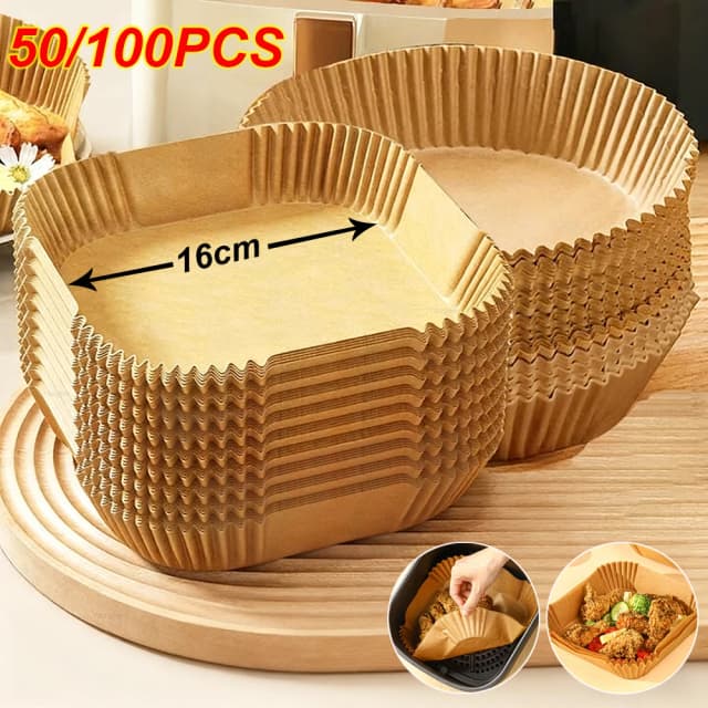 Papel para fritadeira a ar, 100 peças, descartável, papel para fritar a ar, redondo, quadrado, forros para fritadeira a ar, acessórios para fritadeira a ar, 50 peças
