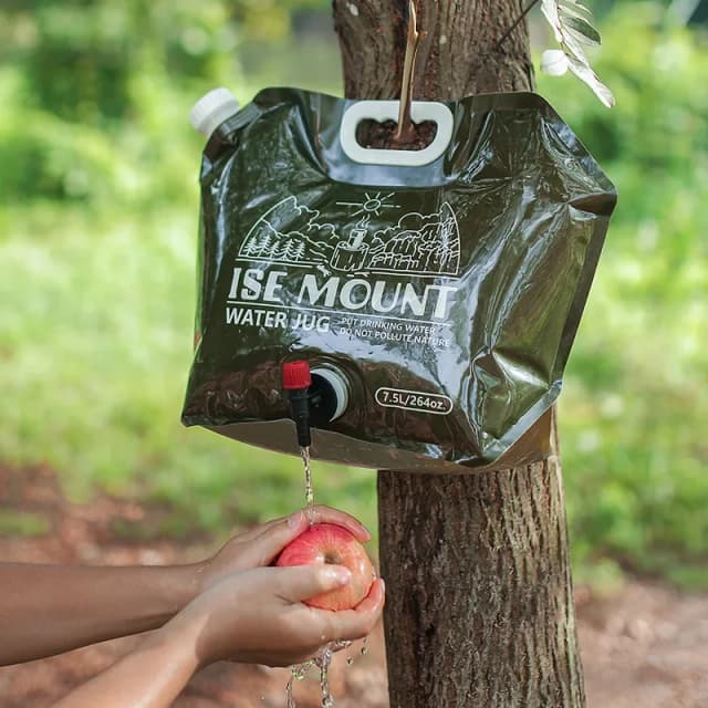 Saco de água portátil ao ar livre 7.5l com torneira material pet saco recipiente de água dobrável adequado para acampamento caminhadas mochilas