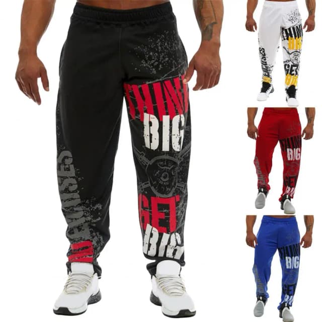 Estilo jovem casual sweatpants calças masculinas soltas em linha reta virilha profunda impressão digital jogging cintura elástica calças masculinas para ginásio