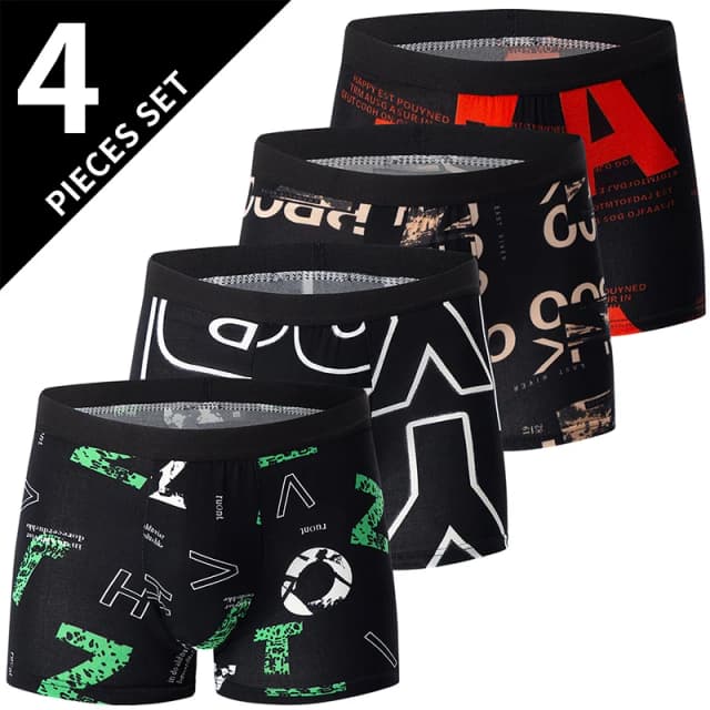 Shorts de praia com letra impressa masculina, confortável, respirável, roupas íntimas plus size, adolescentes, até 6XL, 4 peças