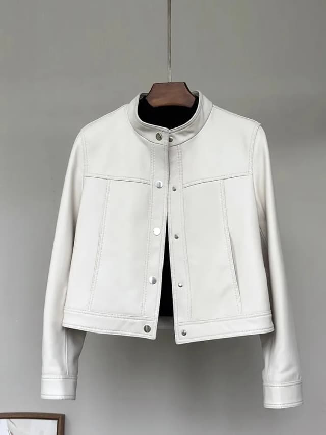 Lautaro primavera outono curto branco macio jaqueta de couro do plutônio feminino gola manga longa elegante chique roupas designer luxo