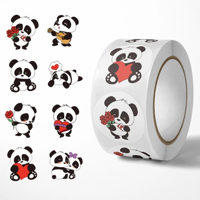 Panda bonito dos desenhos animados adesivos, recompensa etiqueta, decoração do presente, papelaria, 1 ", 100-500pcs