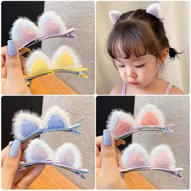 Orelhas de gato de pelúcia (pão em forma de orelha de gato cozido no vapor) grampo de cabelo infantil bonito dos desenhos animados clipe estéreo menina grampo de cabelo coreia