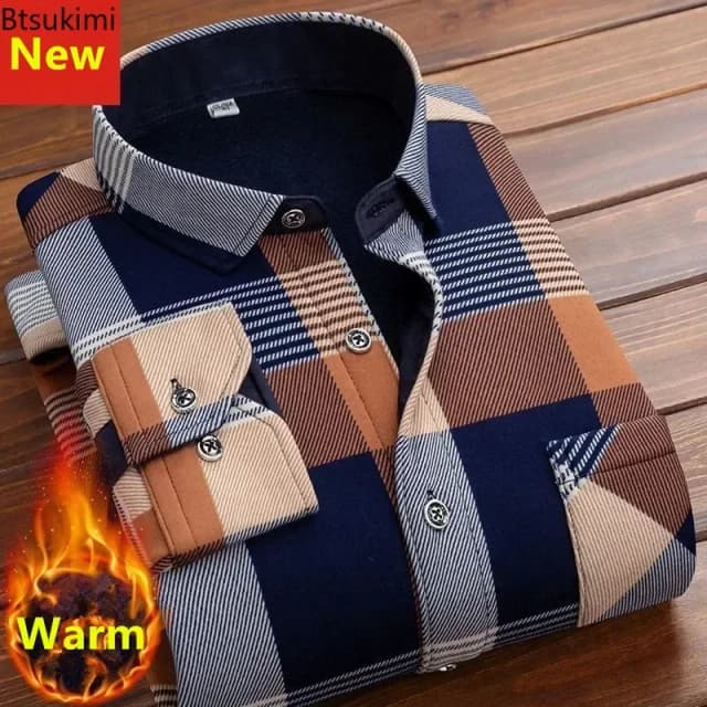 2025 outono inverno masculino casual manga longa camisa xadrez grosso quente casual de alta qualidade macio tamanho grande camisa quente topos 4xl