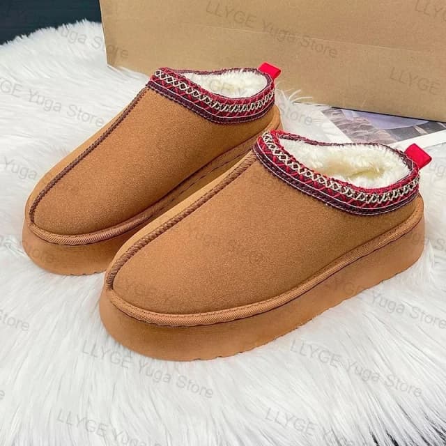 Sapatos de pelúcia de inverno para mulheres fáceis de usar botas de neve camurça quente macio ao ar livre chinelos de pelúcia feminino cor sólida sapatos de sola grossa