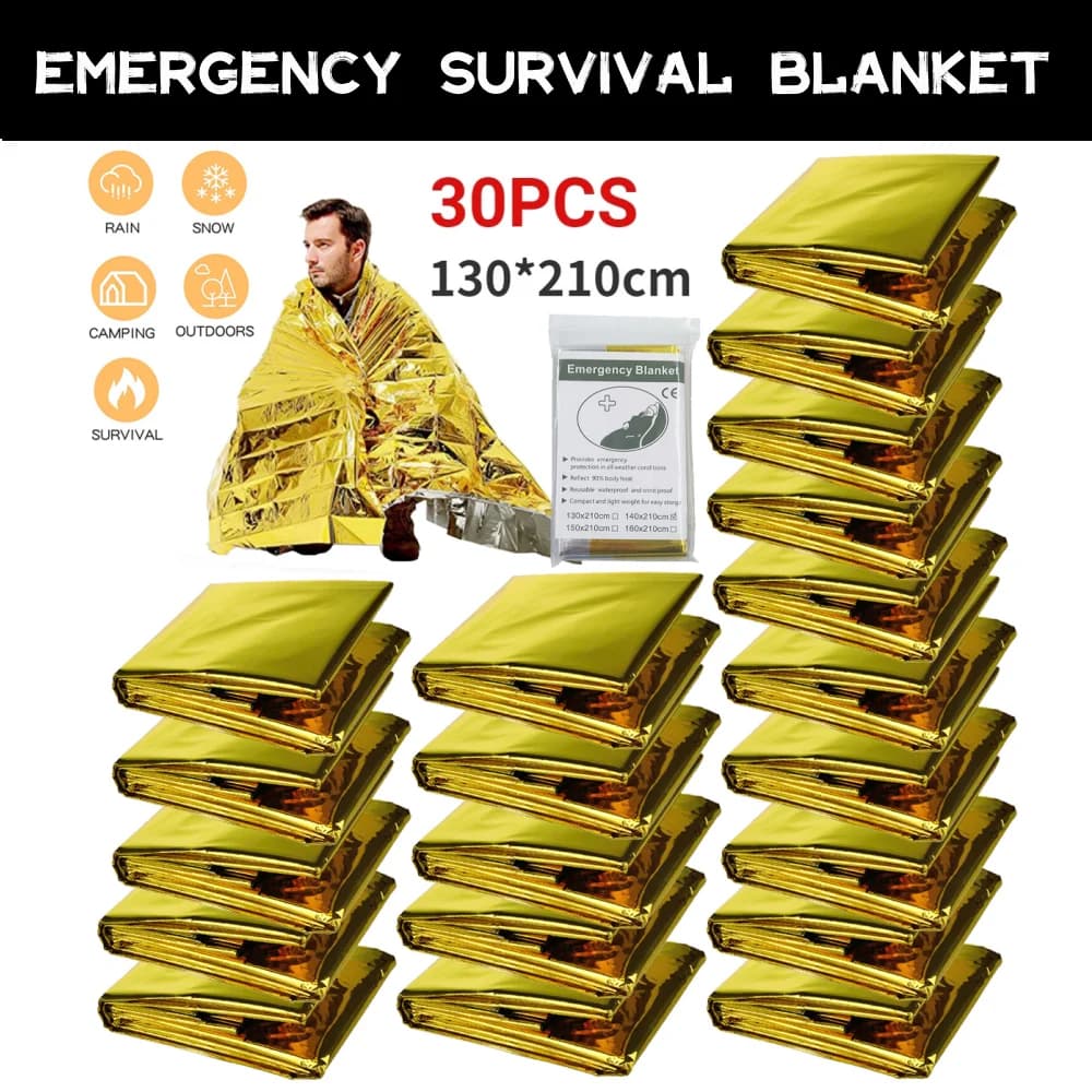 5-30pc ao ar livre de emergência ouro-tira cobertor de sobrevivência à prova dwaterproof água primeiros socorros resgate cortina folha térmica militar cobertor130x210cm
