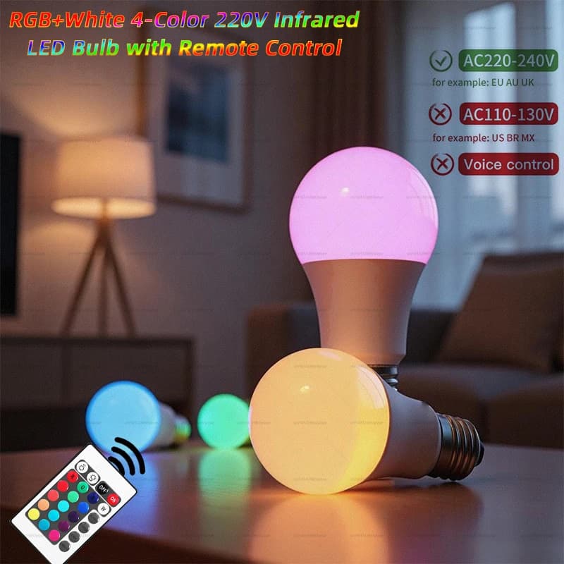 Lâmpada led com controle remoto ir 220v, rgb regulável + lâmpada que muda de cor branca, base e27, para casa/festa/decoração, economia de energia