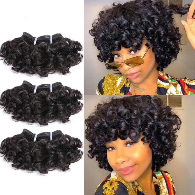 Bouncy encaracolado feixes de cabelo duplo desenhar indiano 6 polegada corte curto remy extensões de cabelo humano natural preto cor marrom frete grátis