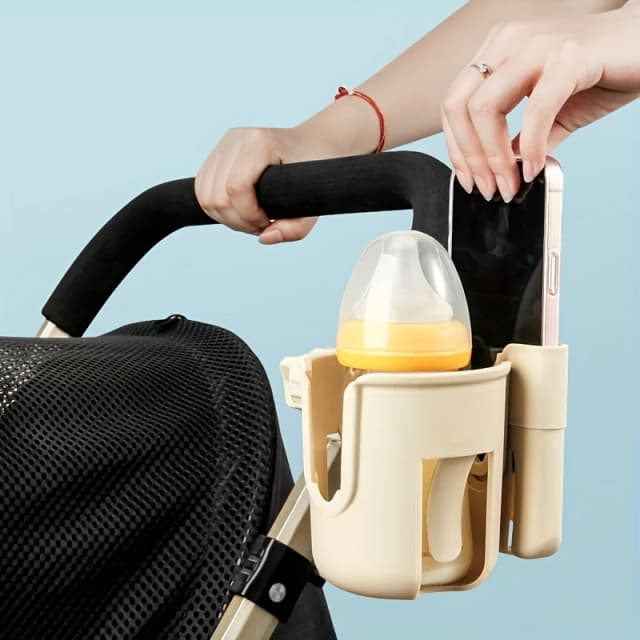Suporte universal de copo de água para carrinho de bebê 2 em 1 com suporte para telefone, suporte de garrafa universal para acessórios de carrinho de cadeira de rodas