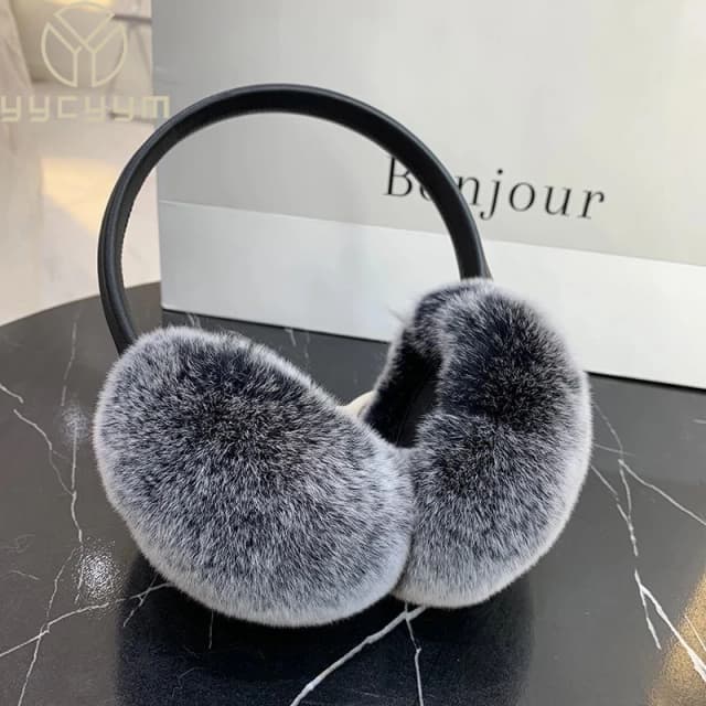Genuine Rex Rabbit Fur Ear Cap para mulheres, Earmuff, Fofo Earlap, genuíno, quente, natural, qualidade, senhora, inverno, novo