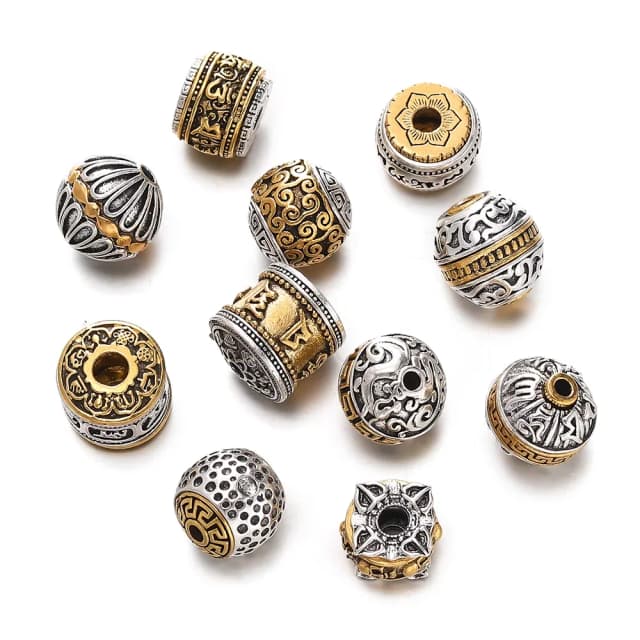 5 pçs/lote antigo prata ouro cor redonda tibetana solta grânulo grande buraco espaçador contas para diy jóias fazendo encantos pulseira encontrar