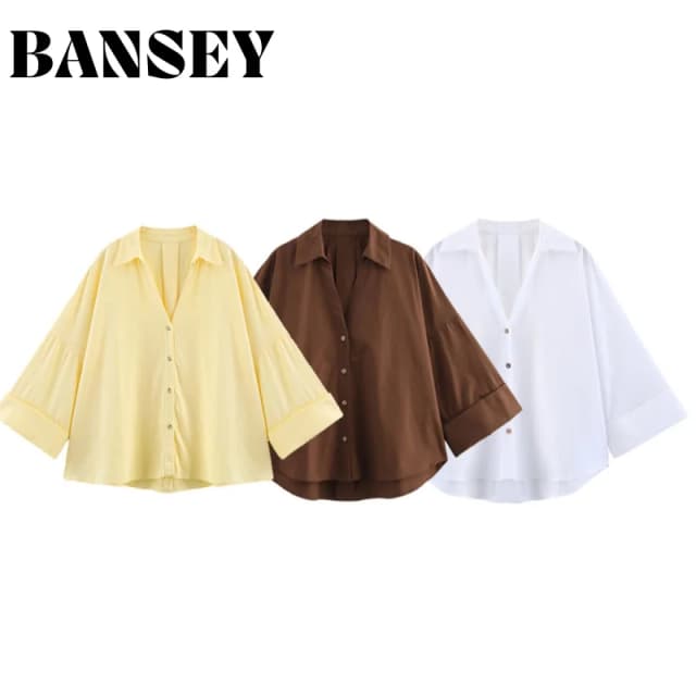 2025 primavera verão feminino manga longa com decote em v blusa de cor sólida camisa escritório wear casual trabalho solto ajuste leve chique topos
