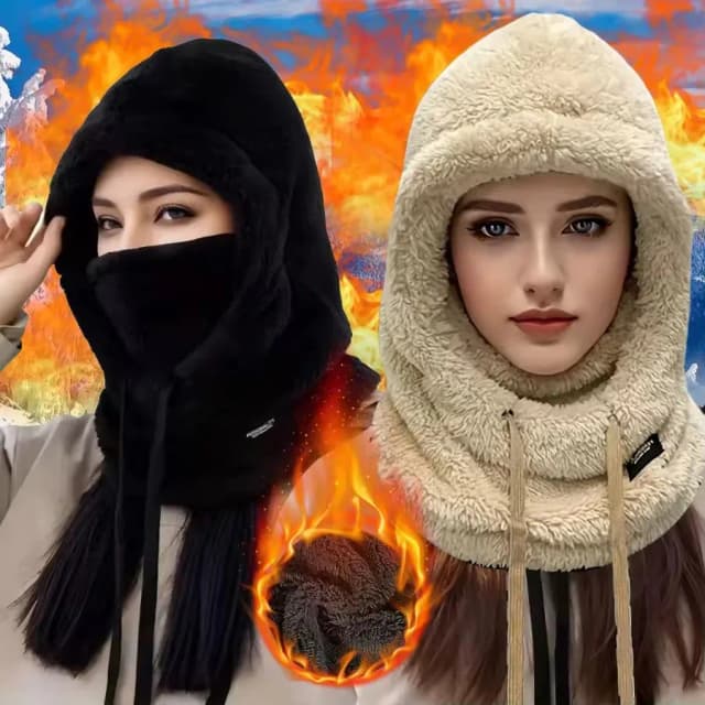 Máscara facial com capuz de inverno ajustável para mulheres, grossa, quente, à prova de vento, uma peça, macia, protetor de pescoço e orelha, cachecol para exterior