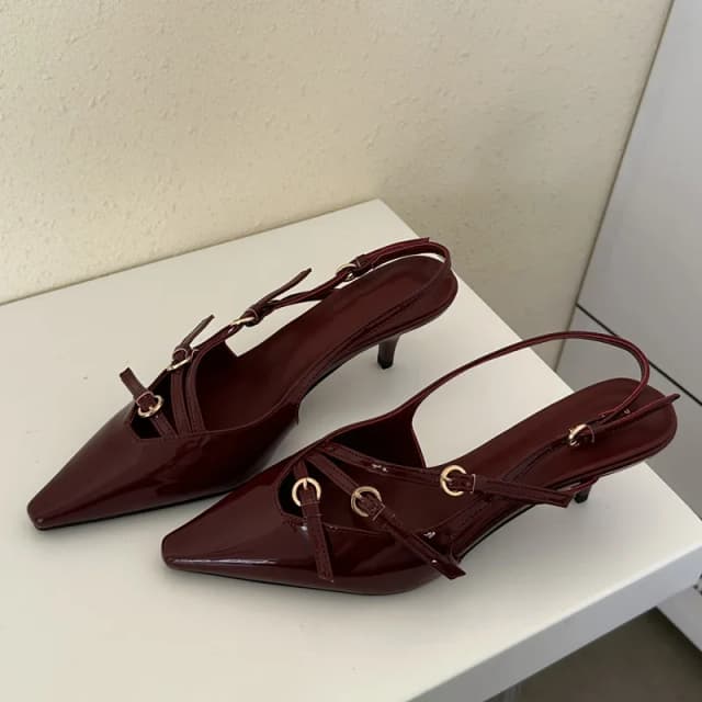 Eilyken designer banda estreita fivela cinta bombas mulheres sexy dedo do pé apontado saltos finos vestido de banquete de casamento mule senhoras sapatos