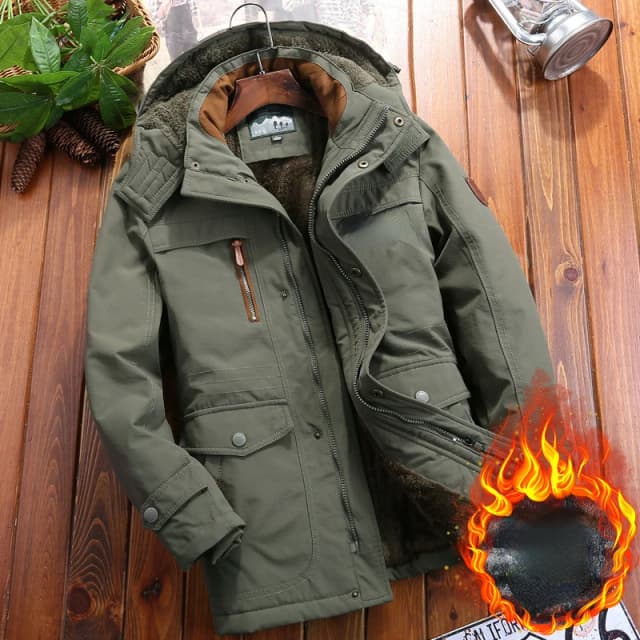 Jaqueta de veludo acolchoada resistente ao frio masculina, espessada, solta, casual, de meia idade, bolsa múltipla, inverno