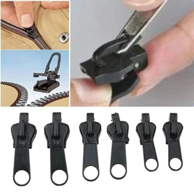 Preto 6 pçs zíper instantâneo universal kit de reparo de zíper de correção instantânea substituição zip slider resgate dos dentes novo design para costura diy