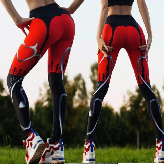 Nadanbao-leggings esportivos com impressão digital para mulheres, leggings com forma de coração, cintura alta, apertado, casual, yoga, moda