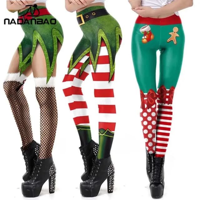 Nadanbao natal elfo leggings feminino carnaval traje de natal sexy collants presente do feriado calças padrão 3d streetwear roupas de fitness