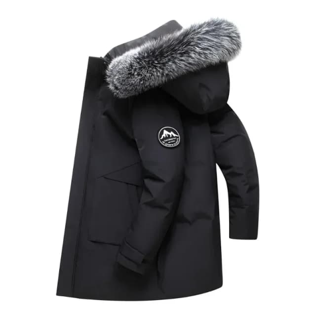 Inverno longo jaqueta masculina luz de luxo moda com capuz grande gola de pele quente pato branco para baixo casaco masculino casual à prova de vento parka