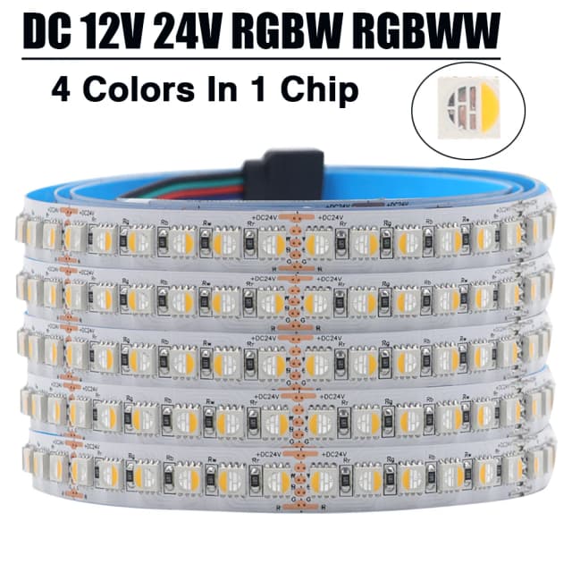 Faixa de led rgbw rgbww dc 12v 24v 4 cores em 1 chip smd 5050 60 108 120 leds/m fita flexível luz de corda