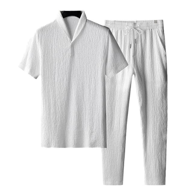Terno esportivo fino masculino, camiseta monocromática e calça comprida, conjunto basculador masculino, streetwear casual, moda verão